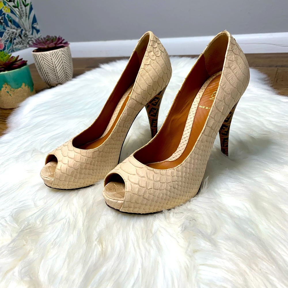 Fendi Cream Peep Toe Heels